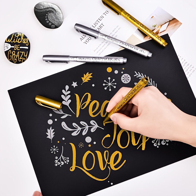 Golden+silvery Metal Paint Pen Diy Hand painted Black Card - Temu