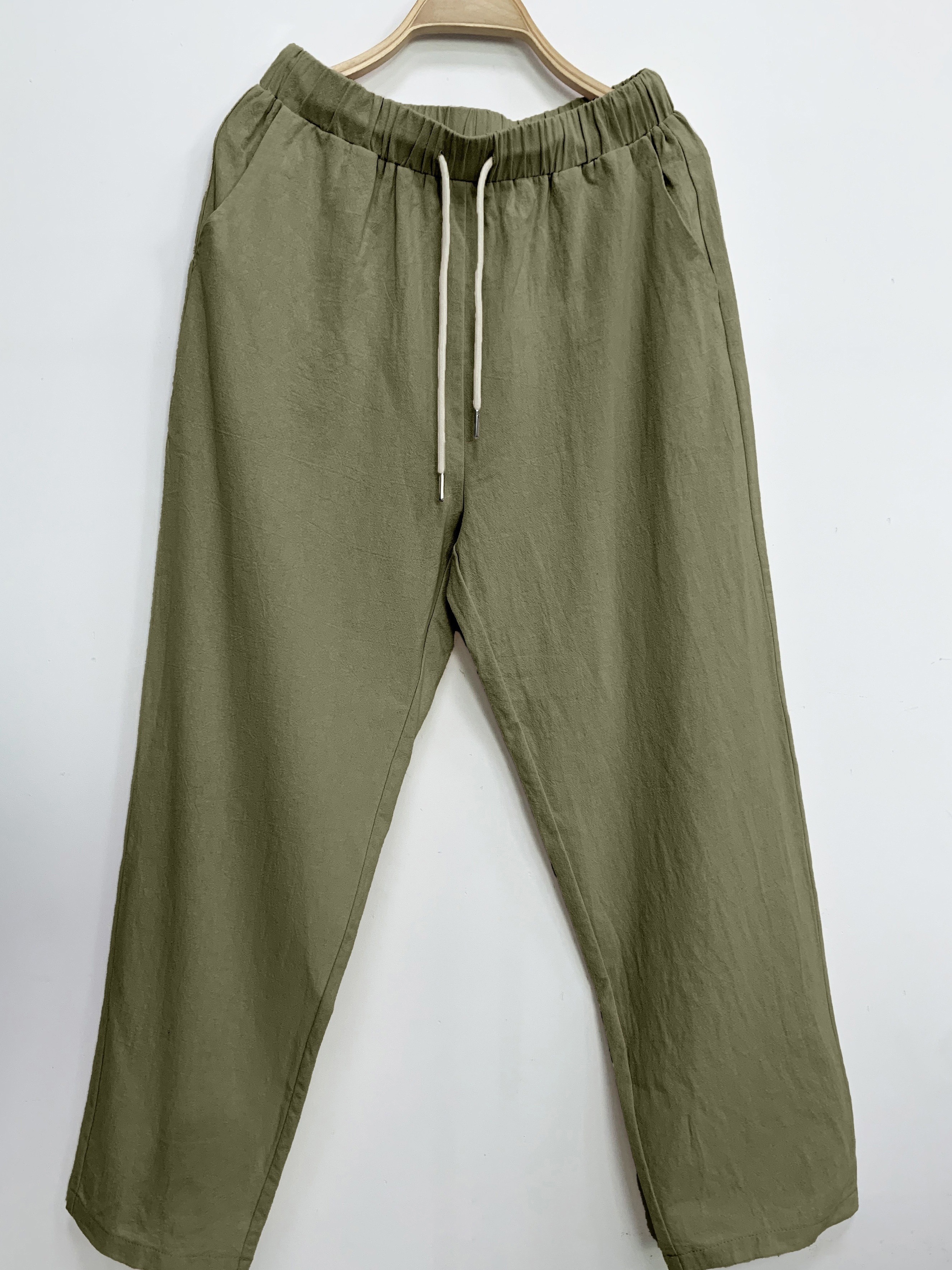 Minimalist Solid Drawstring Pants Casual Long Length Elastic - Temu New  Zealand