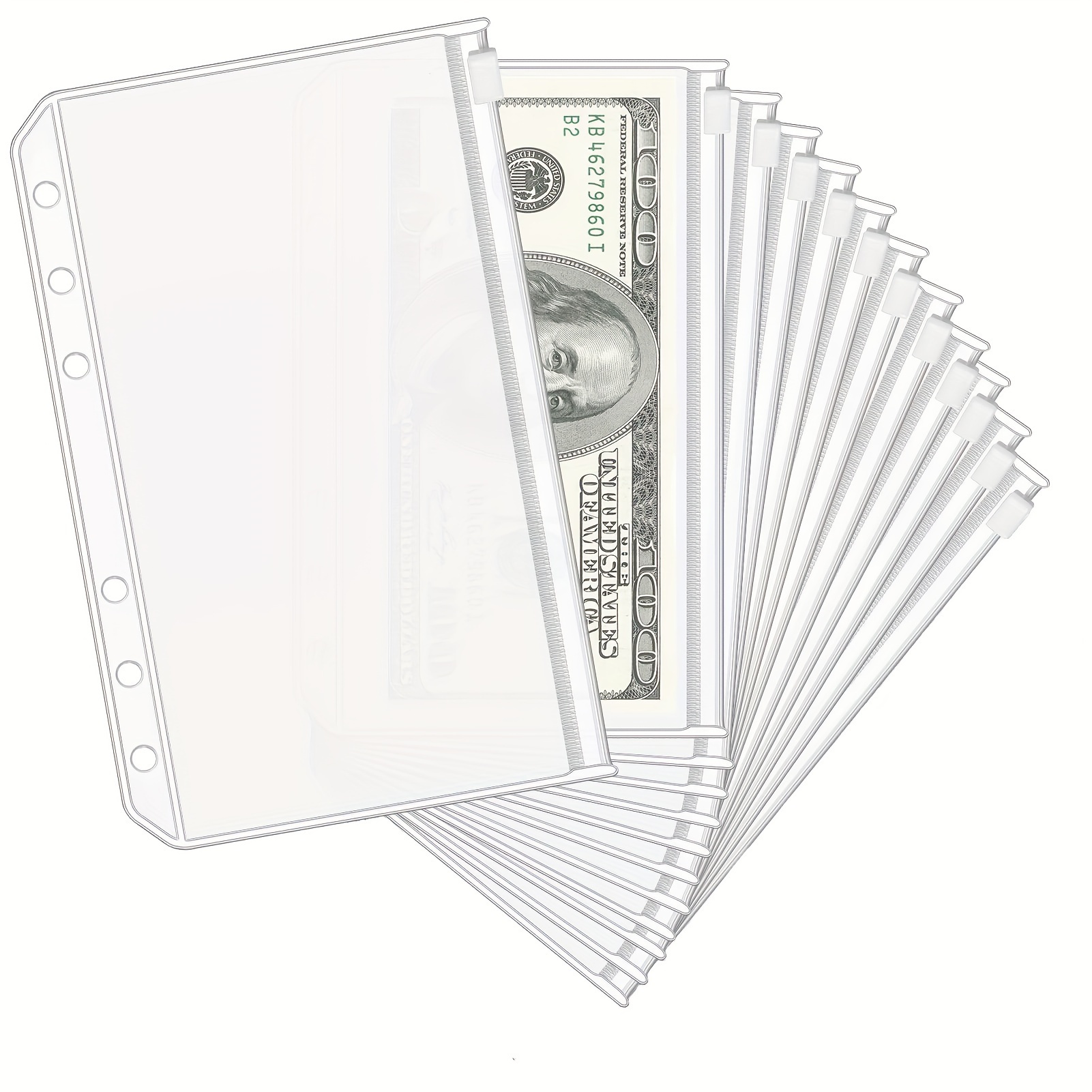 Classeur budget transparent A6, 12 pochettes transparentes zippées,  organisateur