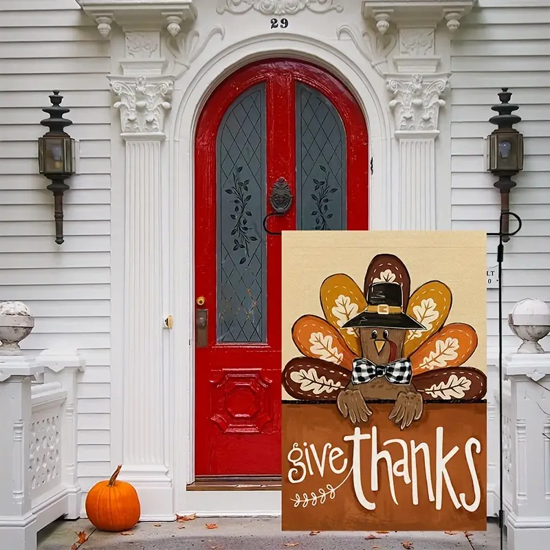 1pc fall thanksgiving garden flag 12x18 inch double sided for outside burlap give thanks turkey seasonal autumn yarddecoration details 3