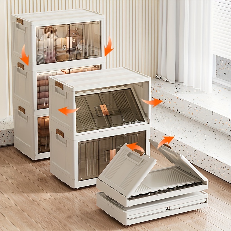 Plastic Foldable Storage Box With Wheels Magnetic Doors - Temu
