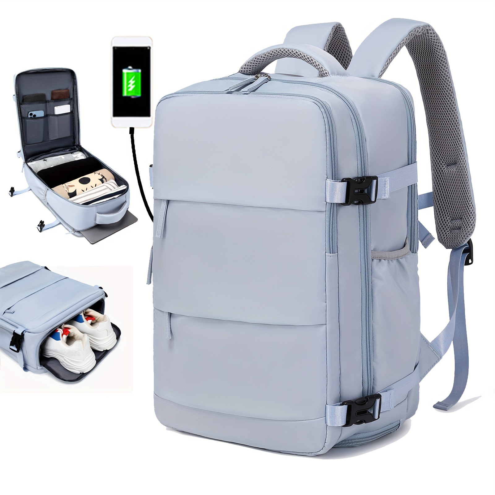Mochila de gran capacidad con múltiples bolsillos, mochilas de viaje para  ordenador portátil de 15,6 pulgadas para mujer, mochila con puerto de carga  Usb