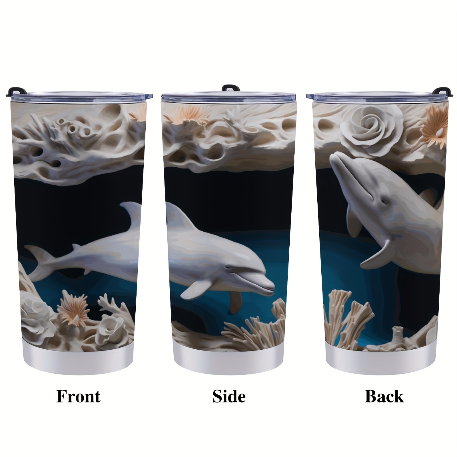 Dolphin Tumbler With Handle And Straw Dolphin Heart Tumbler, Large Capacity  Stainless Steel Dolphin Travel Coffee Mug, Dolphins - Temu