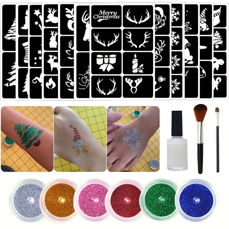Kit de tatouage à paillettes pour filles, 31 couleurs, kit de tatouage  temporaire pour