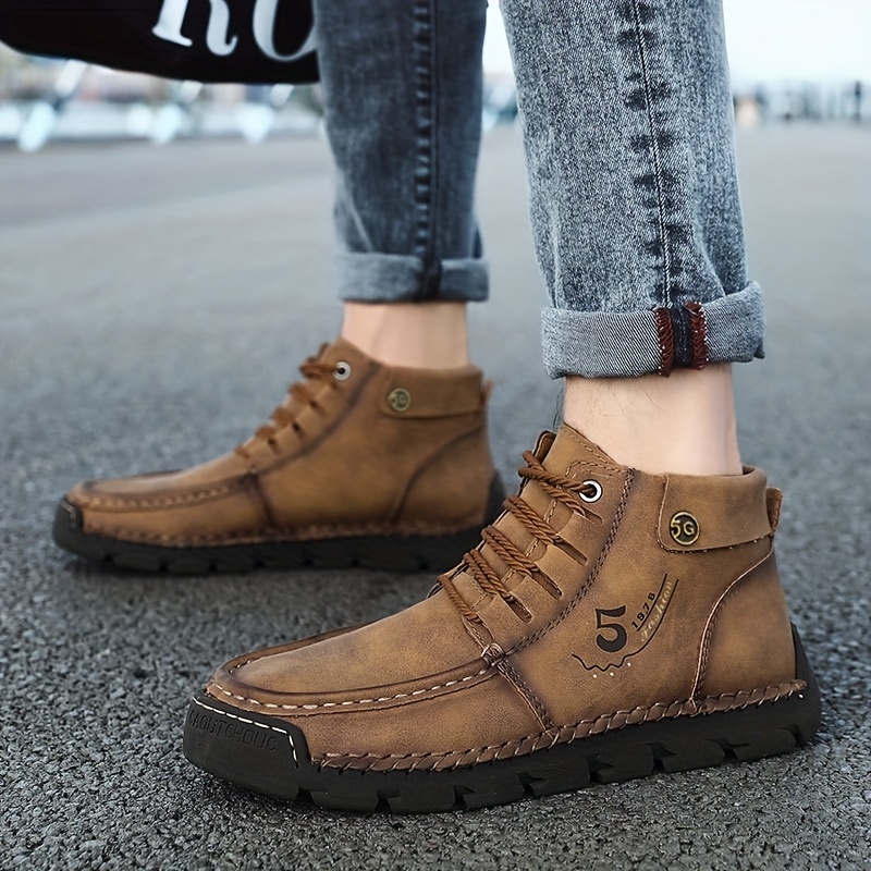Botas Con Cordones De Cuero Estampado Para Hombre - Zapatos Casuales Para  Caminar - Zapatillas Cómodas Y Transpirables