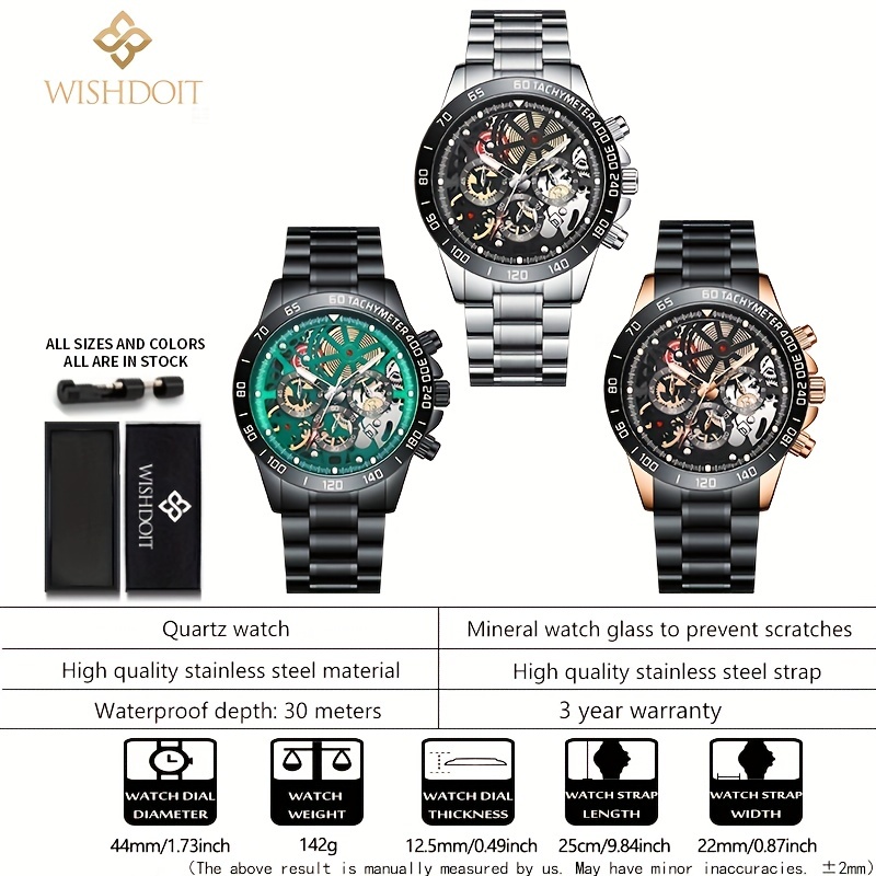 Mens Watch Waterproof Stainless Steel Rose Golden Silvery Black High  Quality Sports Fashion Watches For Men Analog Multifunction Chronograph  Calendar Luminous Wristwatch Luxury Brand Free With Box - Jewelry &  Accessories - Temu