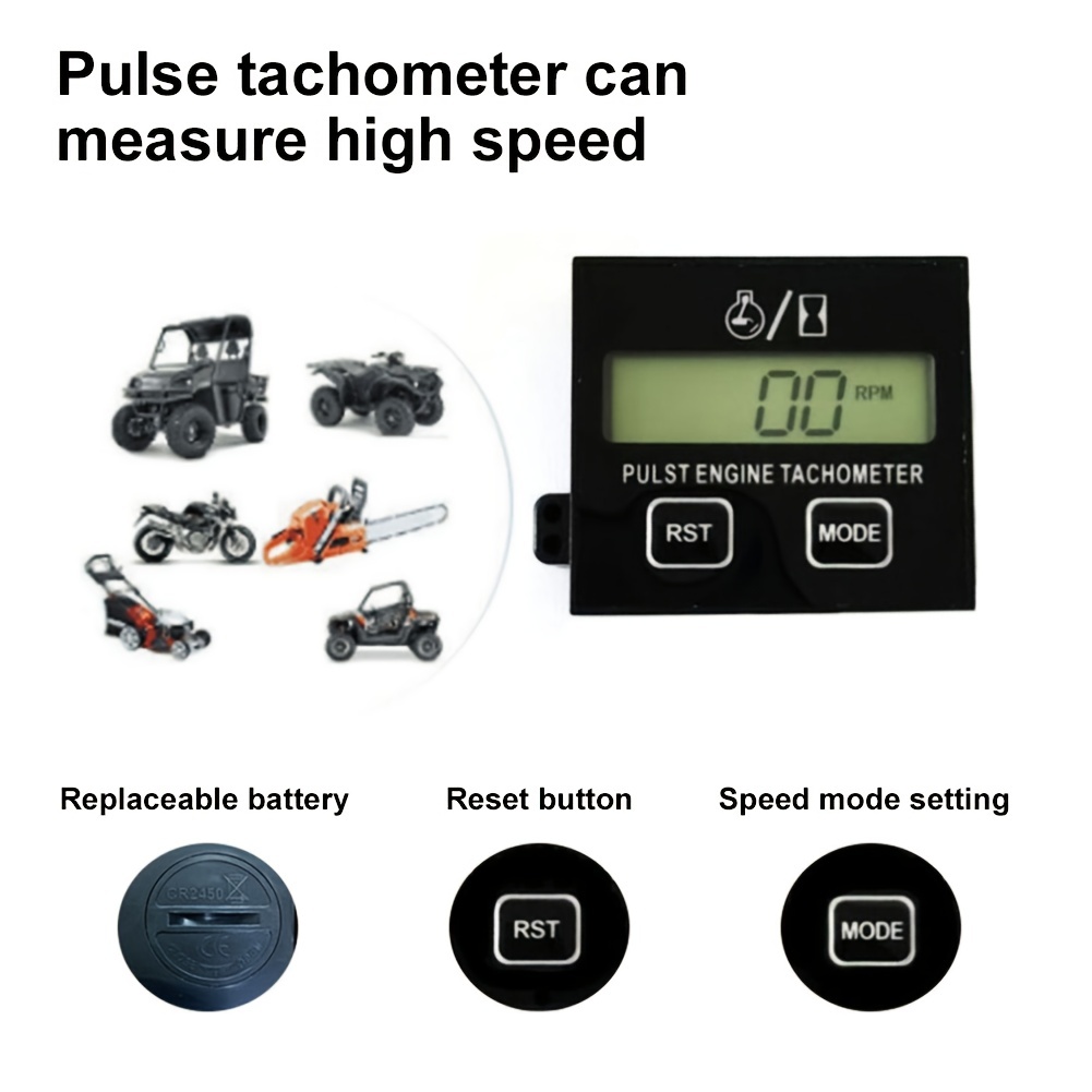 Induction Pulst Tach Meter Motor Gasoline Digital Engine Tachometer Gauge  Waterproof With Battery For Chain Saw Mower 2/4 Stroke