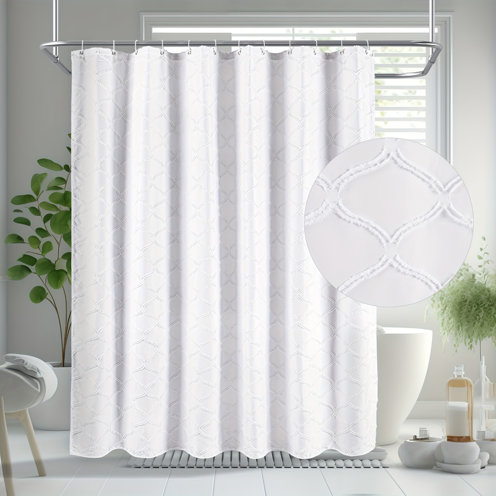 Muuyi Cortina de ducha blanca para baño, estampado 3D, lavable, tela  impermeable, juego de cortinas de ducha con 12 ganchos, 72 x 72 pulgadas