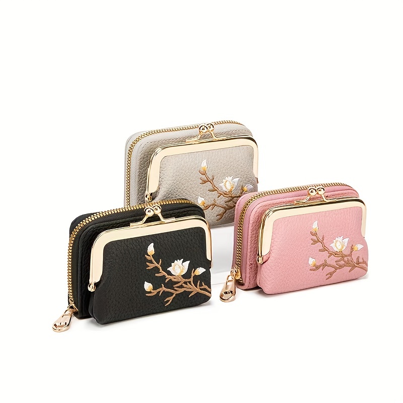 Cherry Embroidered Short Wallet, Zipper Portable Coin Purse, Versatile  Clutch Purse - Temu