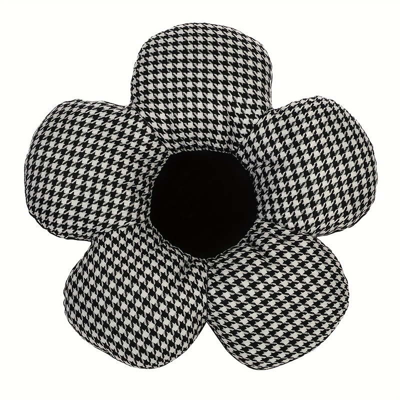 Stylish Houndstooth Flower Headrest Cushion & Waist Pad Car Accessory