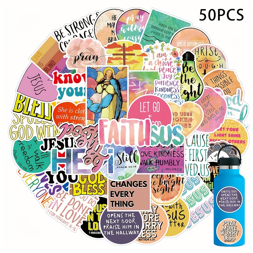 50pcs Stickers Christian Jesus Stickers Bible Verse Stickers Inspirational  Vinyl Waterproof Religious Stickers For Water Bottle Journaling Laptop