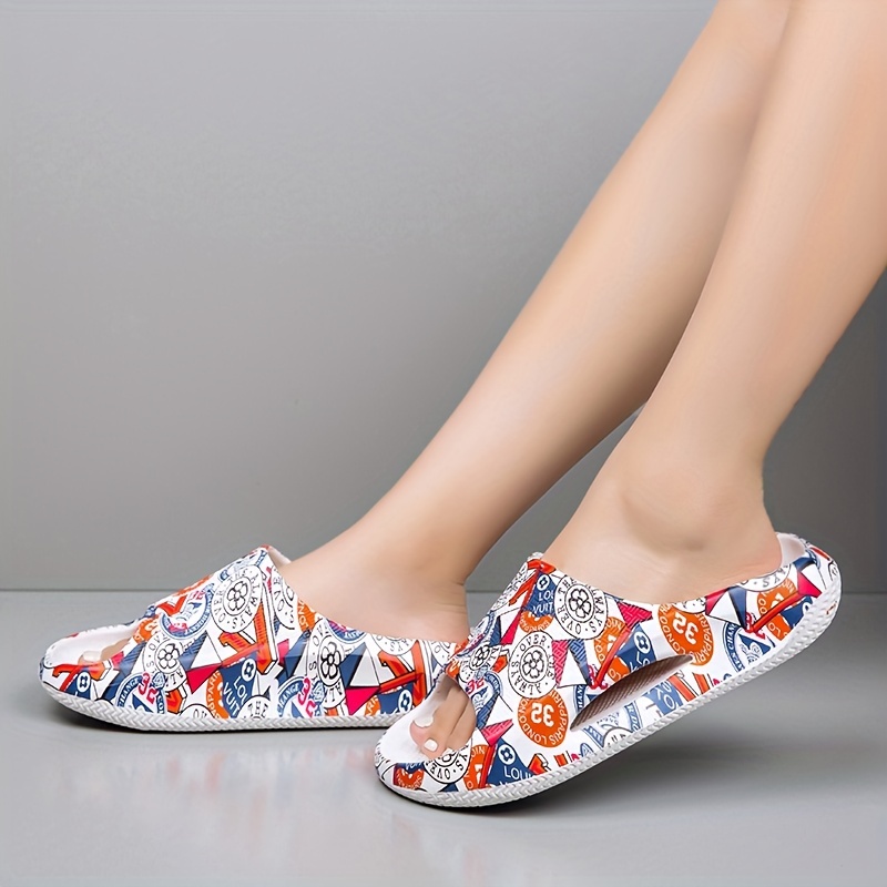 Colorful Graffiti Pillow Slides Slip Open Toe Non slip Soft Temu New