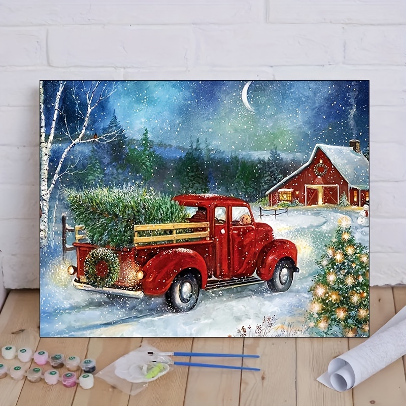 Large Christmas Paint by Numbers for Adults,Sleigh Snow Scene Paint by Numbers Kit for Adults Beginner,DIY Landscape Oil Painting Acrylic Paints