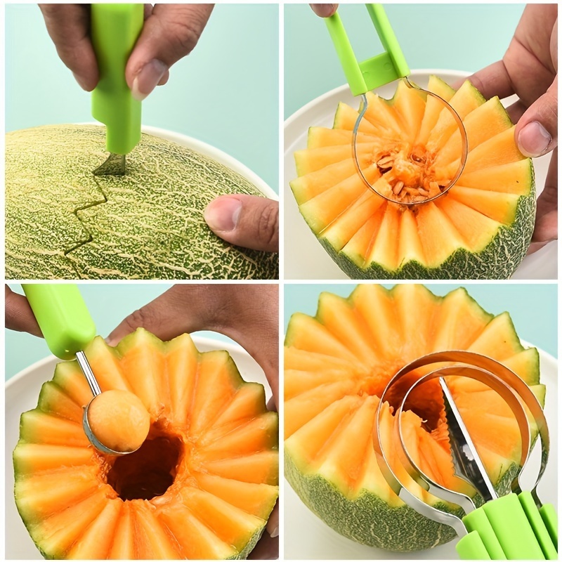 4 in 1 Melon Cutter Scoop Fruit Carving Knife Fruit Cutter Platter Fruit  Dig Pulp Separator Kitchen Gadgets Fruit Tools