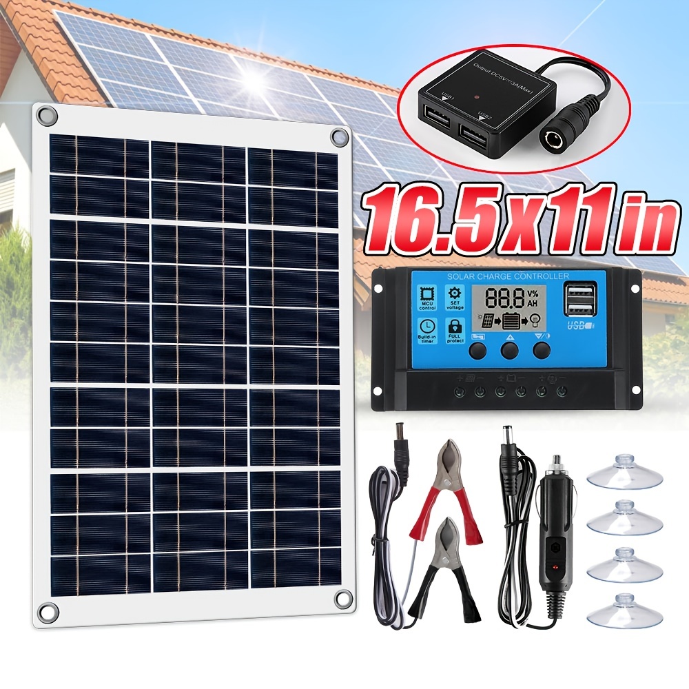 1pc Kit Pannello Solare Completo 12v Usb Controller 10 60a - Temu