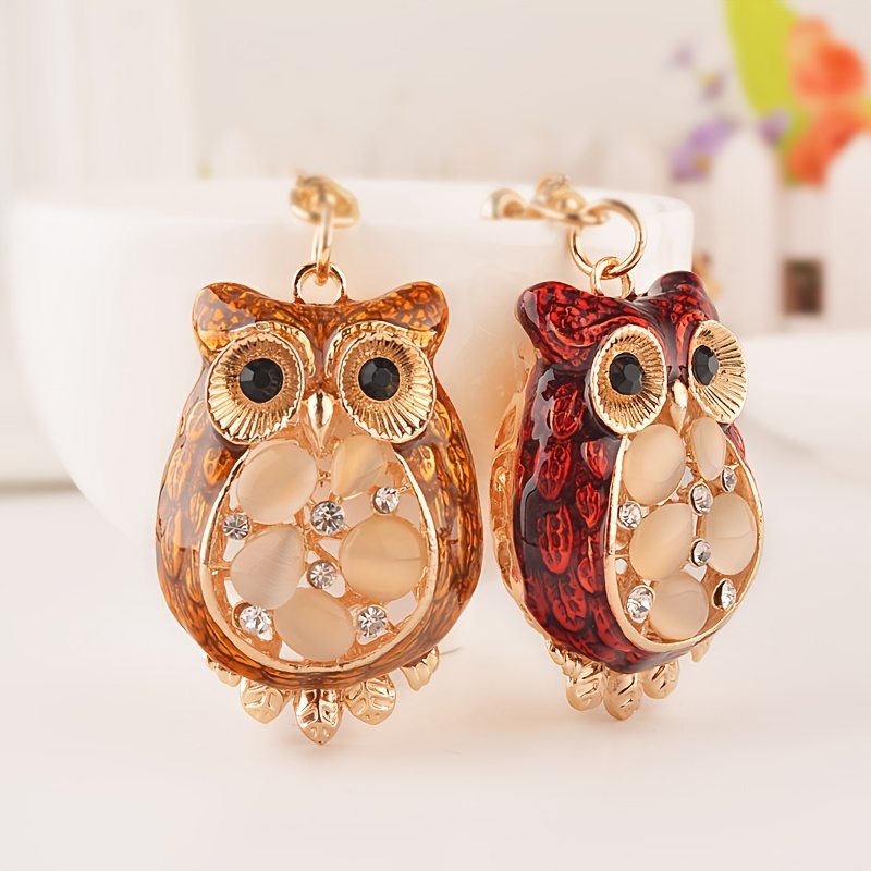 New Cute Crystal Colorful Animal Owl Metal Keychain Car Bag Charm  Accessories For Women Couples Keyring