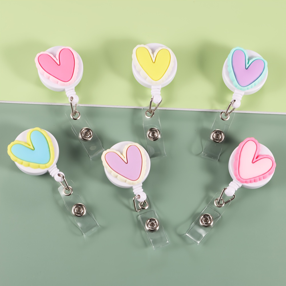 6pcs Healing Heart Retractable Badge Reel Lovely Badge Clip ID Card Badge Holders for Office Teacher Doctor Worker Nurse,Flower,Valentine's Day