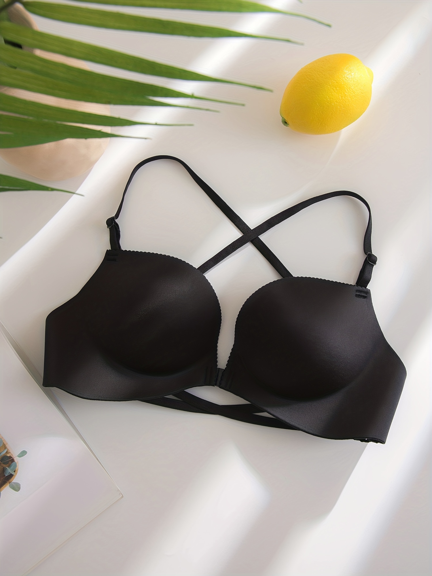 Simple Solid T shirt Bras Comfy Front Buckle Push Bra - Temu