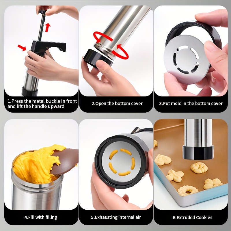 Set, Cookie Press Gun Kit, Metal Cookie Gun With Decorating Tips And Discs,  For Cookie Making, Cupcake Decorating, And More, Baking Tools, Kitchen Gad