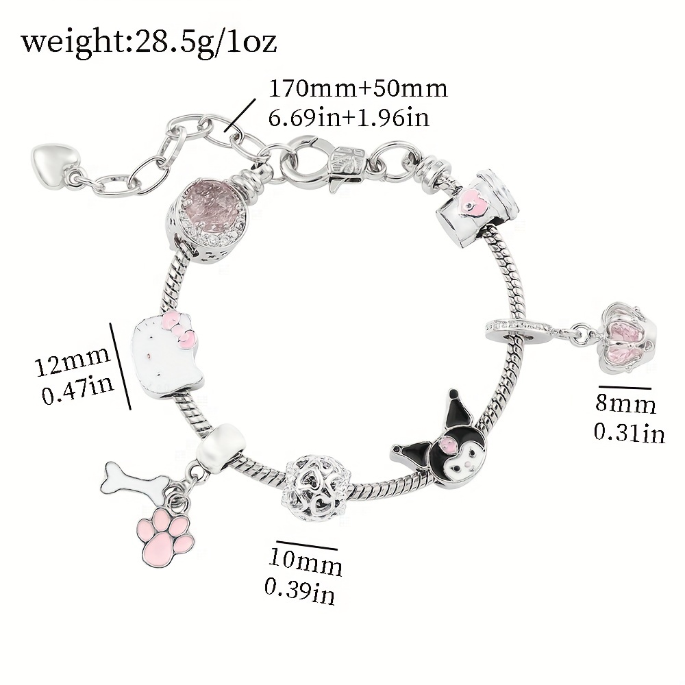 1pc Cute Kuromi & Hello Kitty Charms Bracelet, Sanrio Cartoon Figure  Pendant Bangle For Girls, Birthday Gift