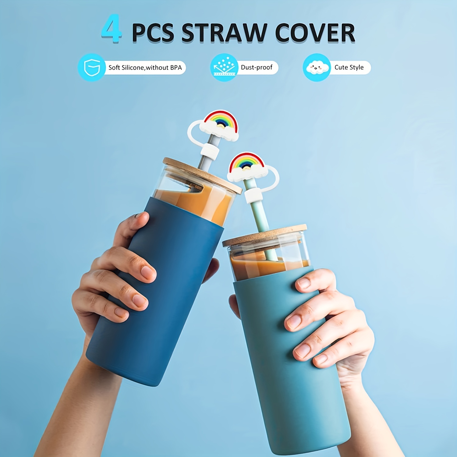 Straw Covers with Straws for Stanley Tumbler Cups 40 oz,10mm Silicone Straw  Cover Caps,4 Colors,4+4+1 Pcs