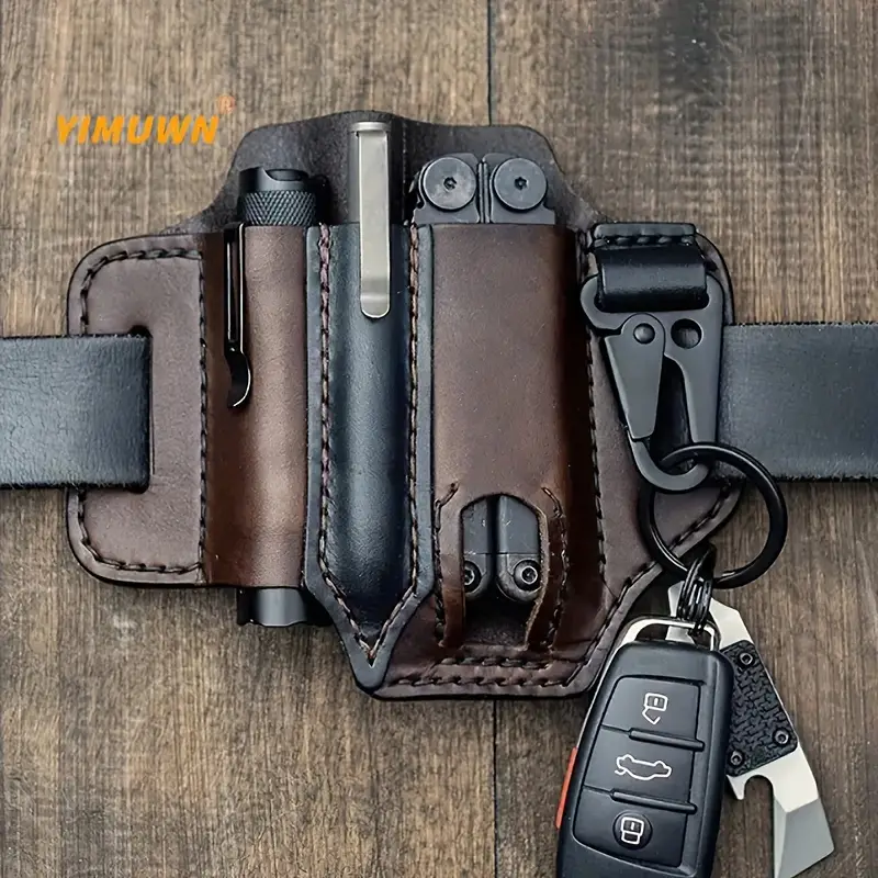 Utility genuine leather belt pouch