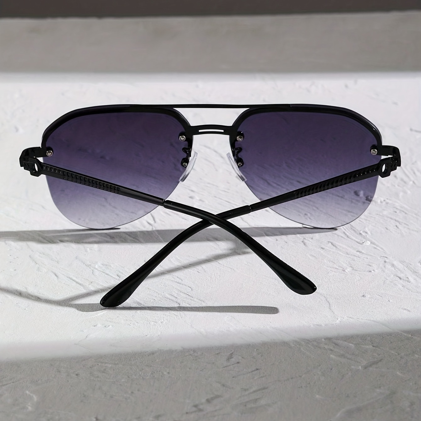 Double Bridge Rimless Fashion Sunglasses For Women Men Punk Rivet Aviator  Ombre Uv400 Sun Shades For Summer Beach Party - Temu Bahrain