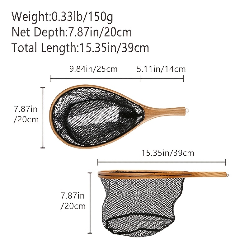 Catch & Release Mesh Net: Landing Net with Wooden Handle for Fishing  Enthusiasts