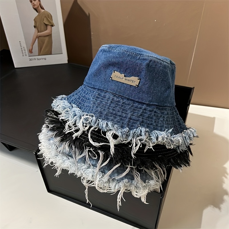 Classic Blue Denim Bucket Hat Trendy Washed Distressed Casual Basin Hats  Breathable Fisherman For Women - Temu