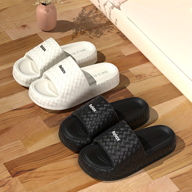 Simple Plaid Pattern Slides Casual Open Toe Platform Shoes - Temu Canada
