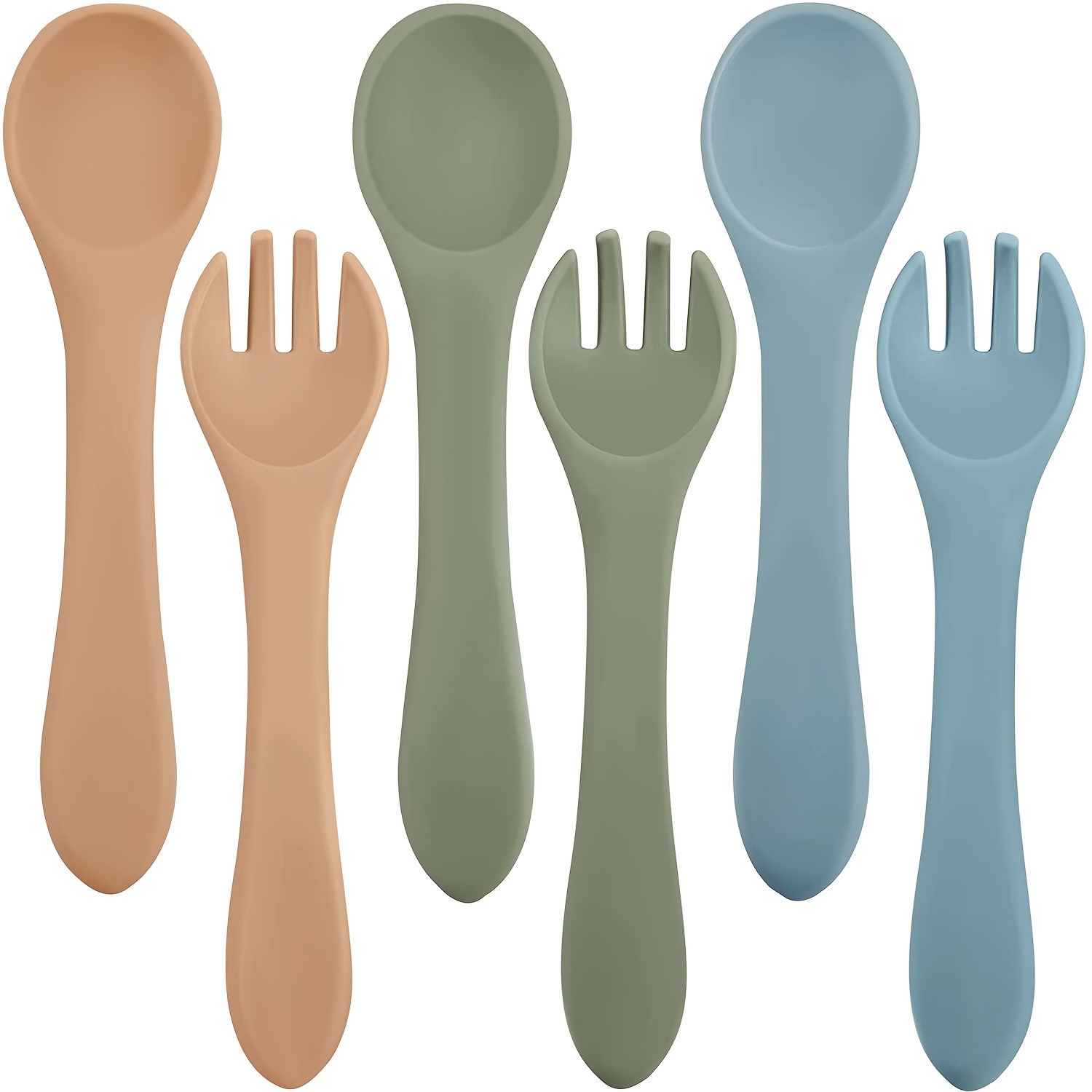 6pcs Of Silicone Baby Spoons And Forks Over 6 Months Old And Up