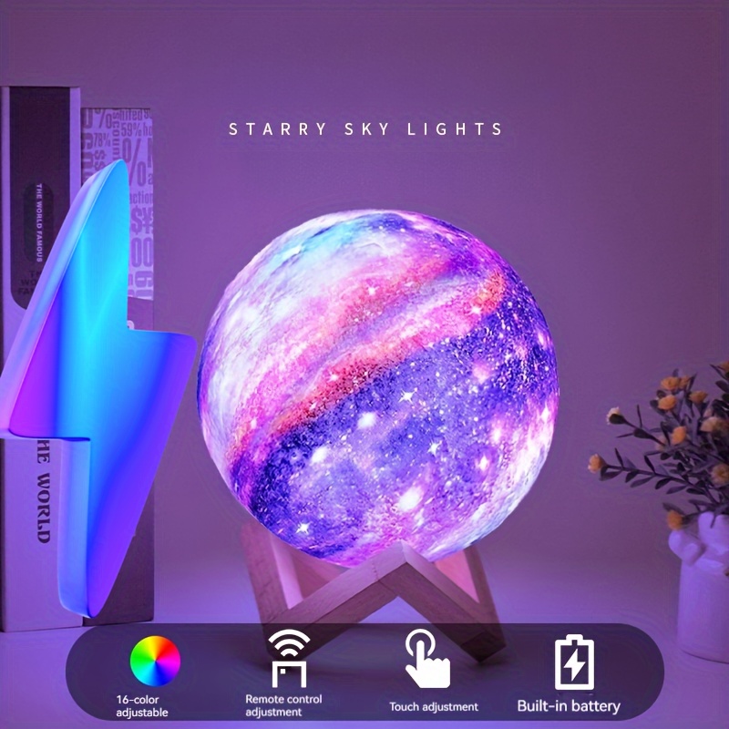 3D lámpara de luna para niños lámpara Galaxy de luz nocturna 16 colores luz  LED con batería recargable táctil y control remoto para regalos de