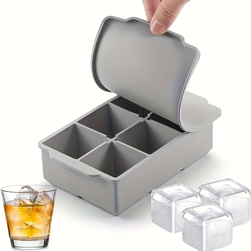New 6 Grid Large Silicone Ice Cube Mold with Lid Square Ice Cube Tray Maker  A