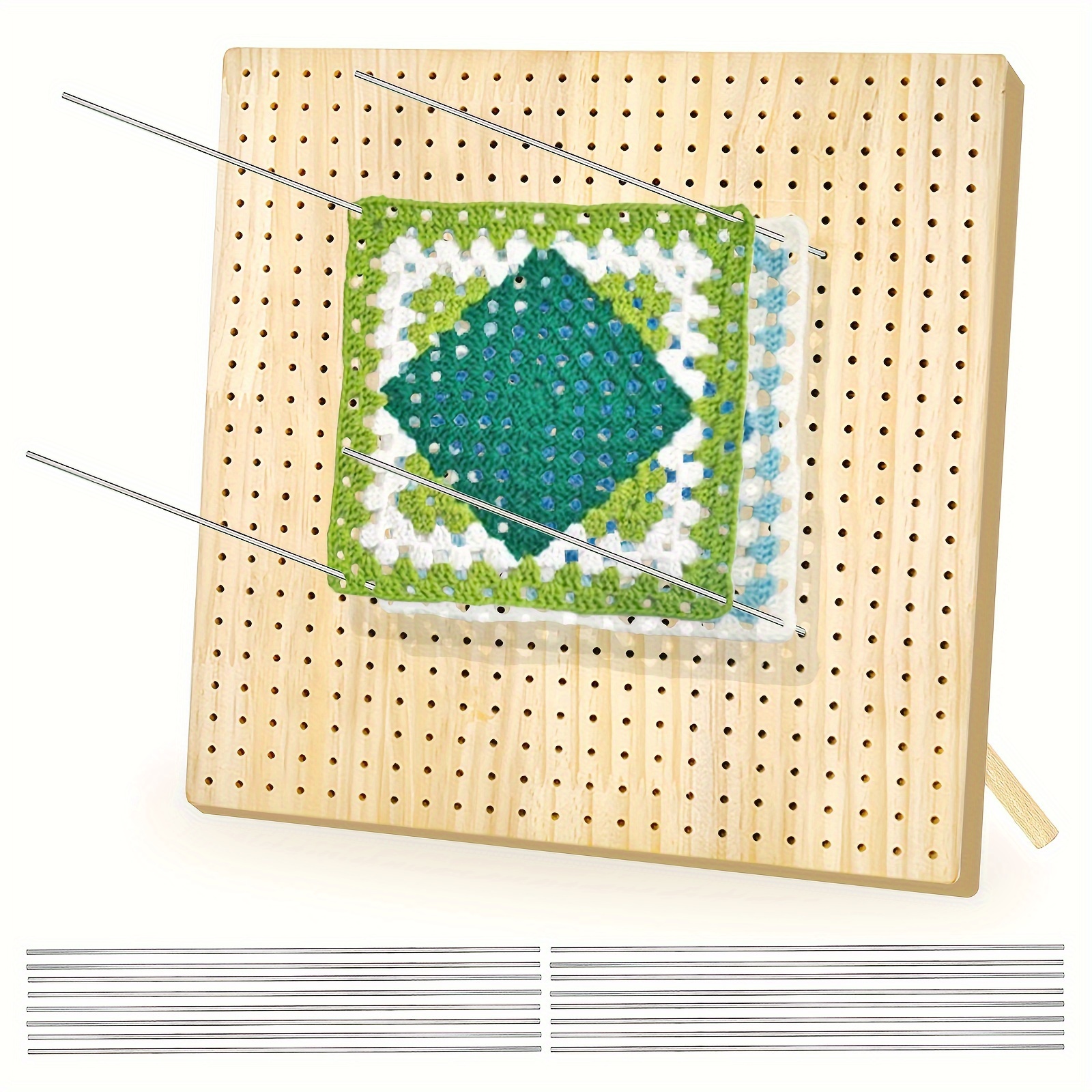 

1set Large Size Premium Rubber Wooden Crochet Blocking Board - Complete Crochet Accessories Set With 20 Steel Pins - Ideal For Knitting, Granny Squares, And Projects 12 Inch