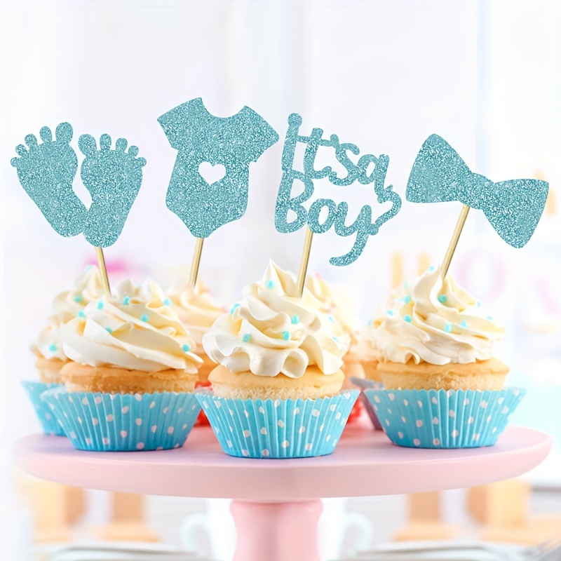 

24-piece Glitter Bow Tie Cupcake Toppers - 'it's A Boy' & '' Themed Cake Picks For Baby Shower, Gender Reveal Party Decorations