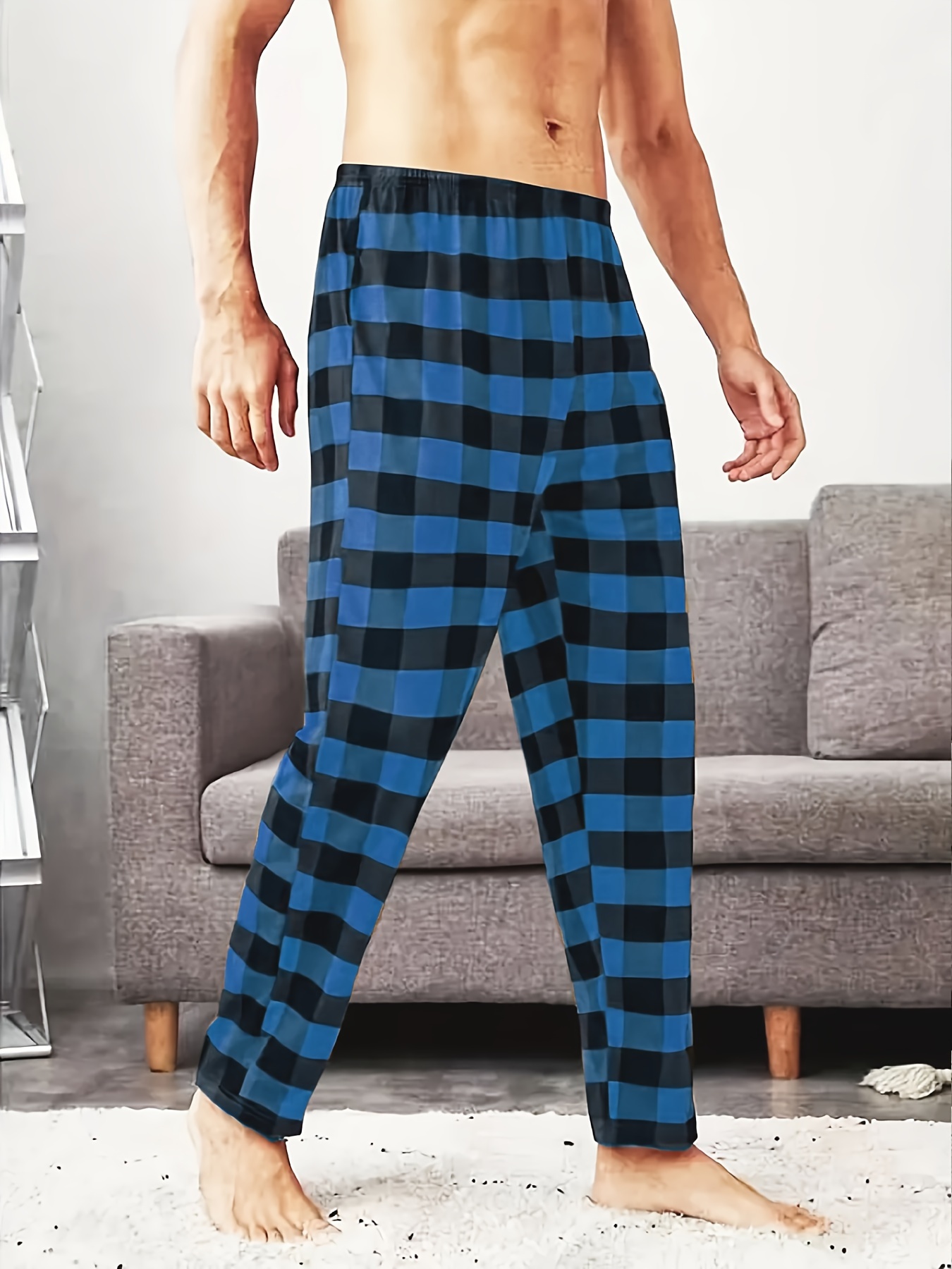 PJ Bottoms in Fine Cotton Pale Blue and Red Check