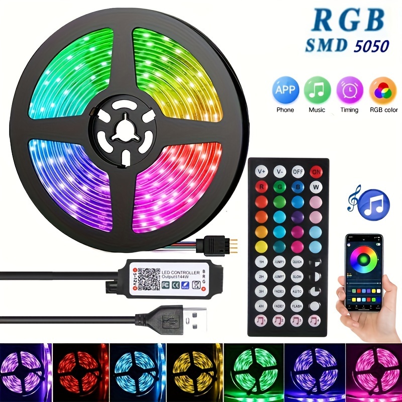 Tiras Led, 6M Luces Led RGB 5050 Luces Led Bluetooth Tiras Led 6m Musical  Rgb 5050 App Y Remoto Y Caja, Tiras led RGB 12V, 16 Milliones de Colores,  28 Modos, Tira