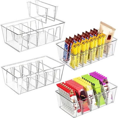 1pc Plastic Pantry Organization And Storage Bins With Removable Dividers, Pantry Organization And Storage Bins For Kitchen Fridge Countertop Cabinet, Home Kitchen Supplies