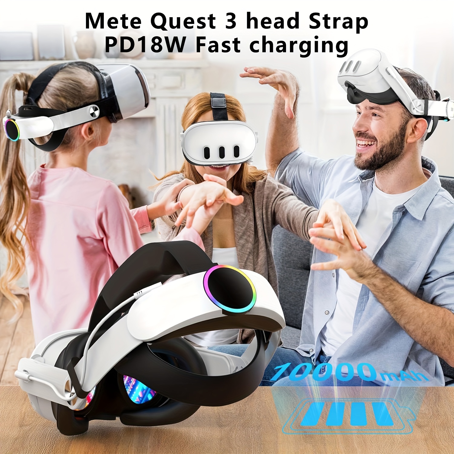 Battery Head Strap Compatible with Meta Quest 3, 6000mAh Elite Strap  Replacement for Enhanced Comfort and Play Time, Adjustable Headstrap with  Battery