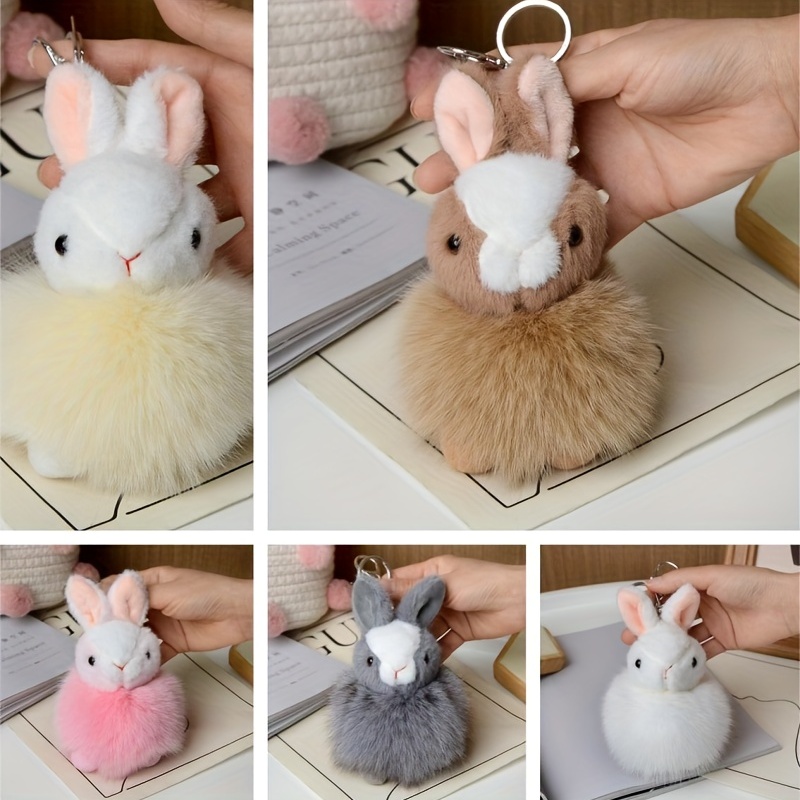 Rex Rabbit Fur Bunny Keychain Kids Plush Backpack Charm 