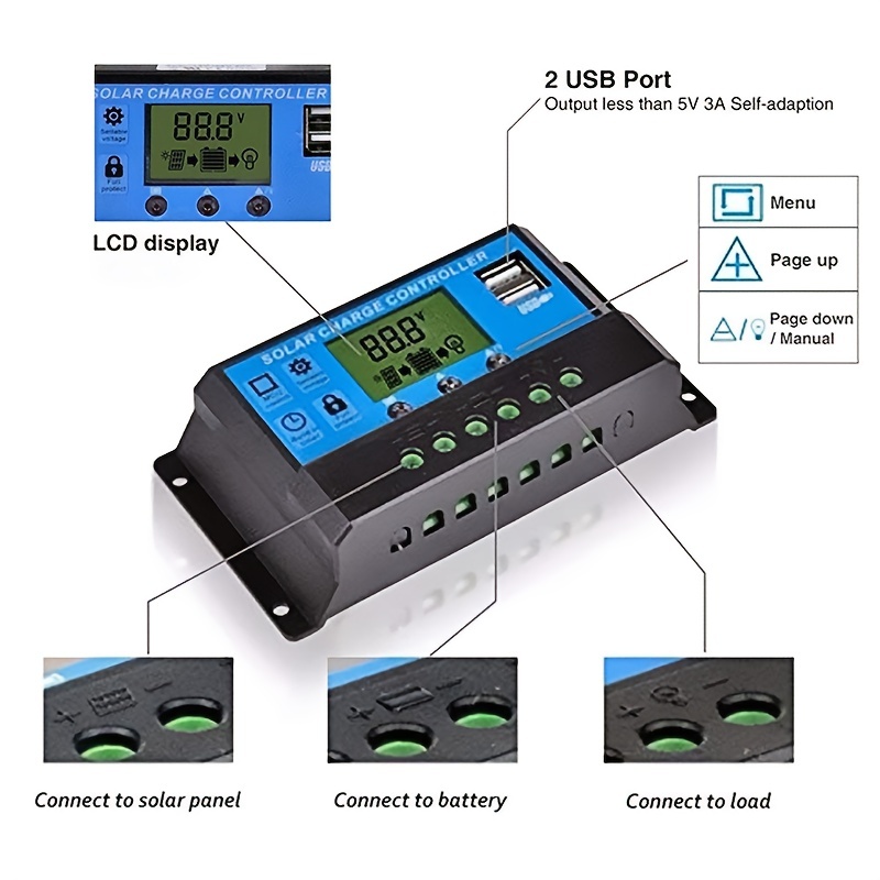 1pc Contrôleur Solaire 12V/24V Régulateur Solaire Contrôleur PWM Affichage  LCD Double USB Sortie 5V - Temu Belgium