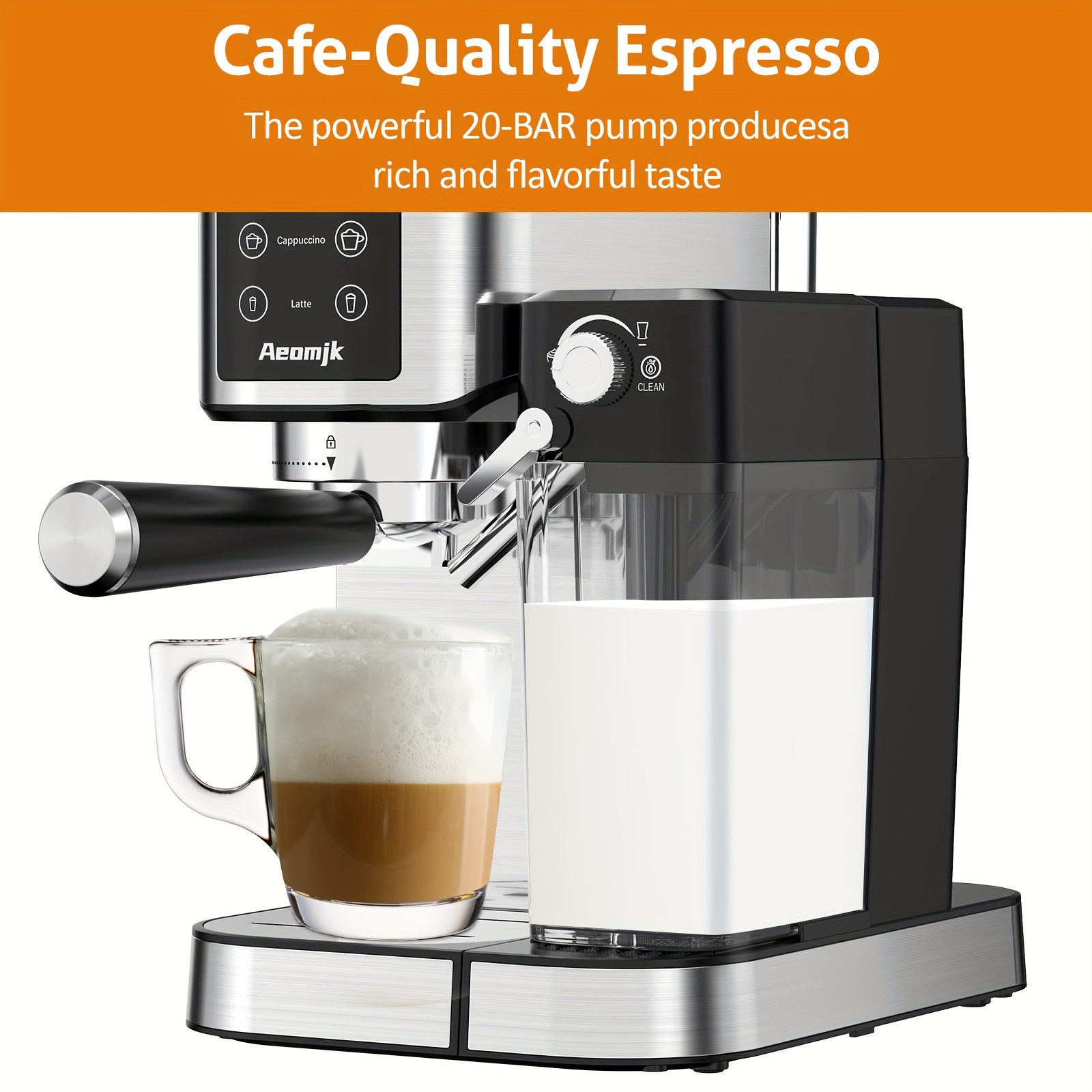 Aeomjk Espresso Machine, 20 Bar Stainless Steel Espresso Maker with Milk  Frother Steam Wand, Coffee Machine for Cappuccino, Latte, Espresso Machines