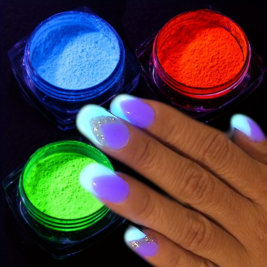 6 Box Luminous Chrome Nail Powder Glow In The Dark Pigment Phosphor Green  Blue Light Glitter For Nails Colorful Rubbing Dust Decoration Supplies