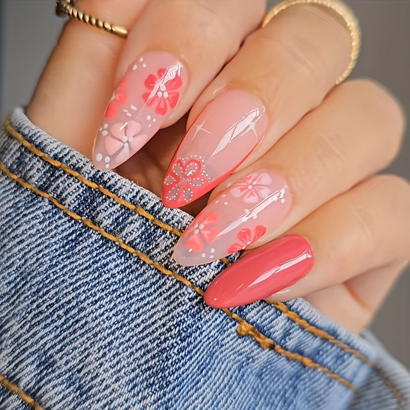 Cherry Blossom Season Medium Coffin Pink Jelly Press On Nails