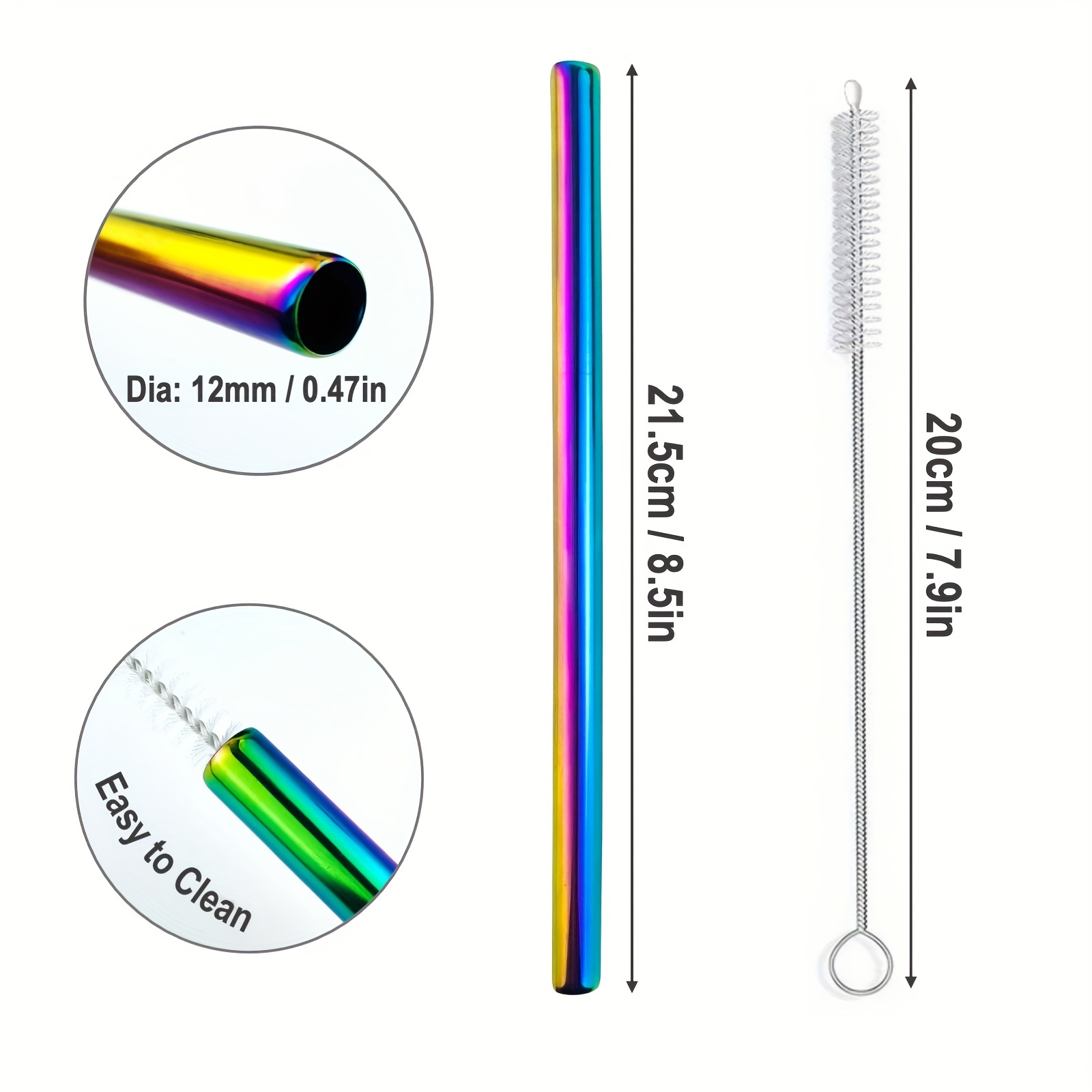 Tumbler Straws Rainbow Solid Colors Colorful Metal Reusable 