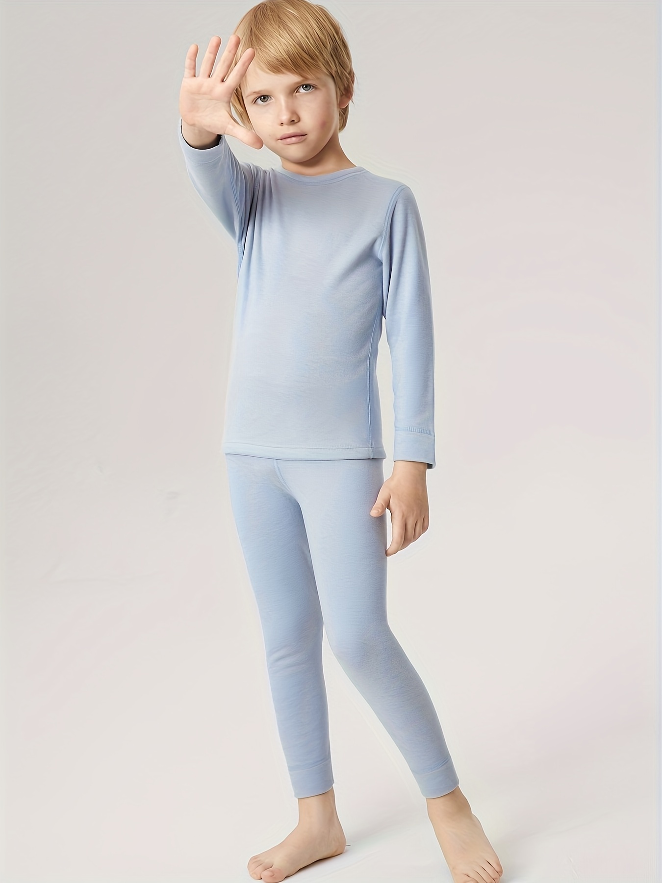 Kid's Thermal Underwear Solid Color Long Sleeve Top Pants - Temu