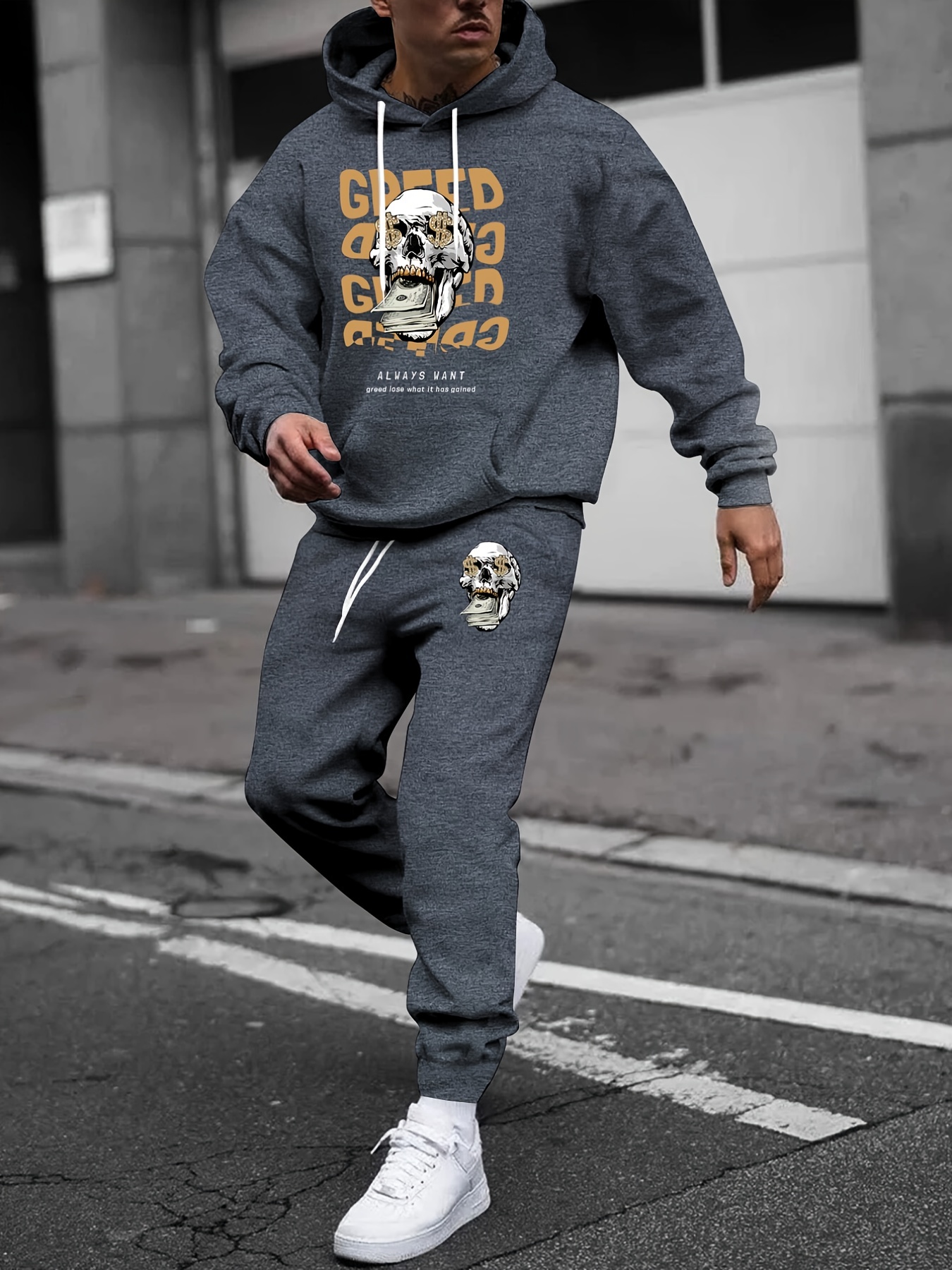 Men's Casual Tracksuit 2 Piece Hip Hop Trousers Jacket Sweatsuit Sweatshirt  Set