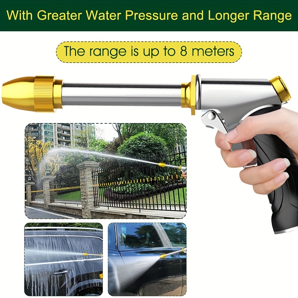 

1 Set Water Hose Nozzle Long Rod Garden Hose Nozzle Heavy Duty Metal Brass Sprayer 360° Rotating Spray Gun For Car Wash, Plants And Lawn, Patio Gardening, Pets Shower + Quick Connector