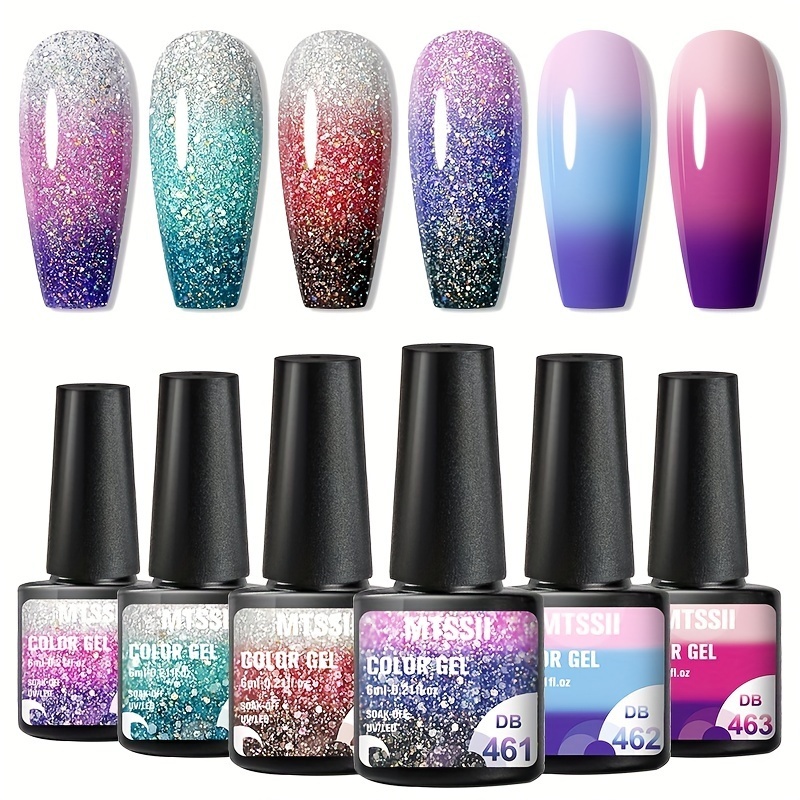 UV LED Soak Off Gel Nail Polish with Reflective Glitter - Temperature Color Changing for Home Salon Nail Art DIY