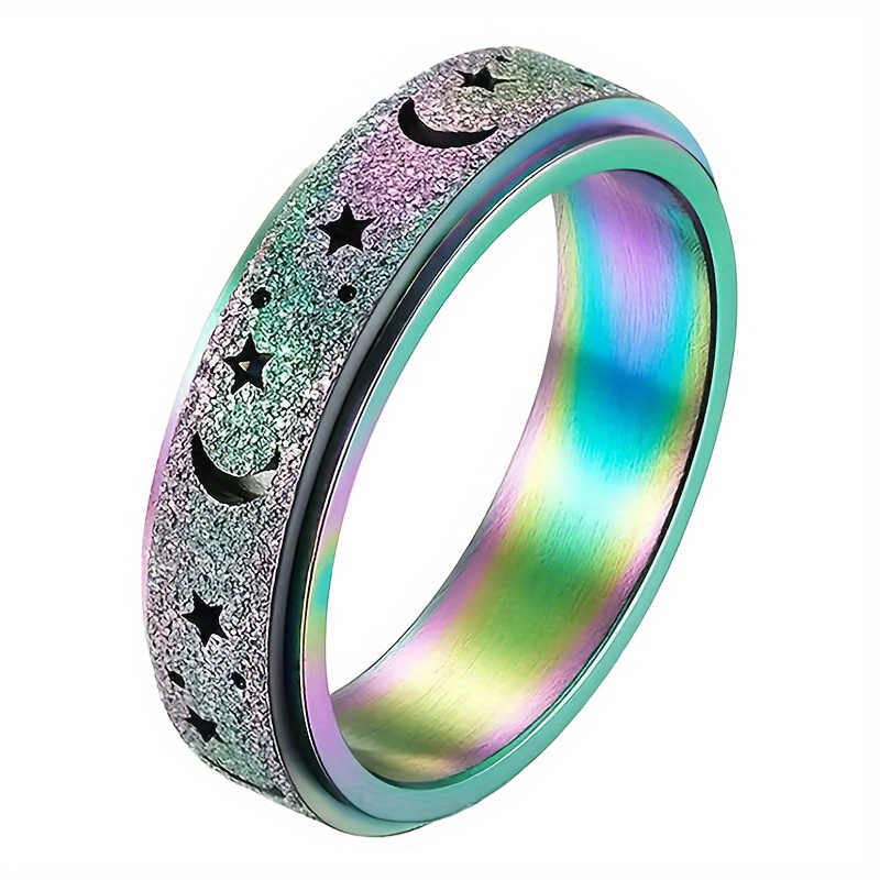 Anxiety Fidget Ring with Rotatable Moon and Star Design